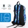 The backpack is waterproof with lightning, 3 pockets, blue/blue color
