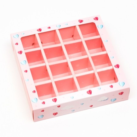 Box under 16 sweets, hearts, 17.7 x 17.7 x 3.8 cm