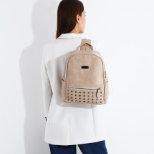 Women's backpack made of artificial leather with lightning, 1 pocket, beige color