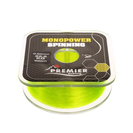 Premier Fishing Monopower Spinning Lines, diameter 0.5 mm, test 22.5 kg, 100 m, fluorescent yellow