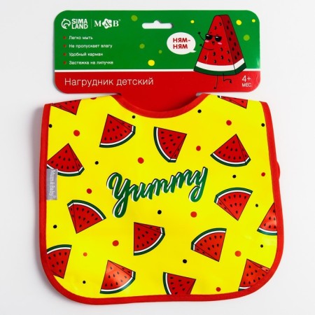 Bibslate for feeding "watermelon" waterproof on Velcro, with a pocket-1