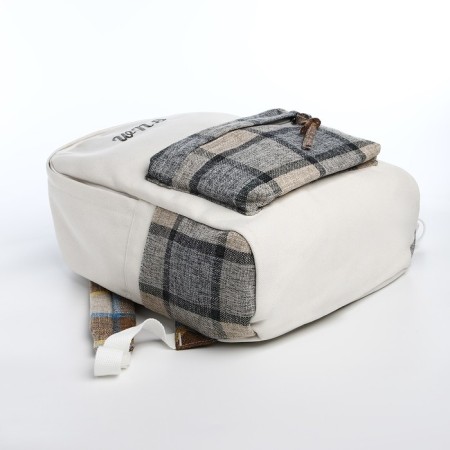 Youth backpack from textiles, 3 pockets, white/gray/beige color-4