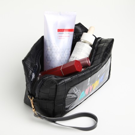 Cosmetic bag with lightning, black color-4