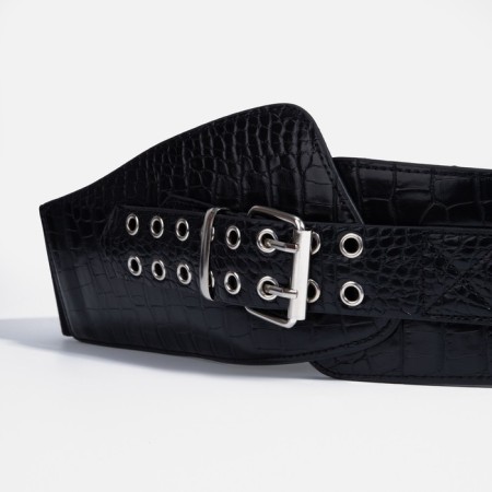 Women's belt, width 12 cm, metal buckle, grirts, black color-1
