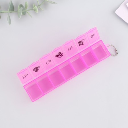 A tableter for a week with a chain, 7 sections, pink, Russian letters, 15 x 3 x 2 cm.-3