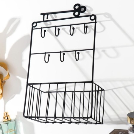 Hooks decorative metal with a shelf "key" black 28x9x17.5 cm-2