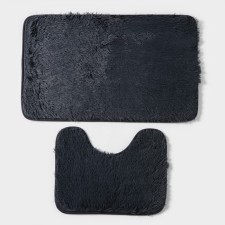 A set of mats for the bathroom and toilet of the “fluffy” shade, 2 pcs, 40 × 50, 50 × 80 cm, color gray color
