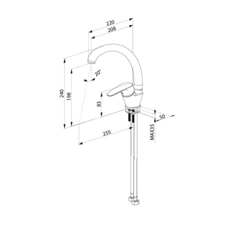 MILARDO MILARDO M05SB0JM05 kitchen mixer, single -leaf, high spout 285 mm, chrome-2