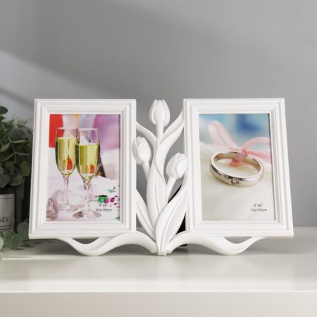 Photo frame Plastic in 2 photos 10x15 cm "Tulips" White 20x31 cm