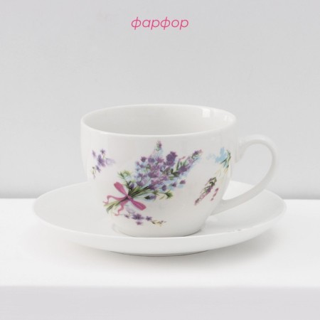 Service Porcelain Tea Daulay "Lavender", 12 objects: 6 cups 250 ml, 6 saucer d = 15 cm, white color-1
