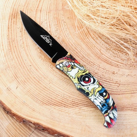 Folding Skull knife 15.3cm, blade 66mm/1.5mm-1