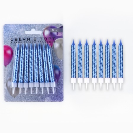 Candles for the cake, blue, 8 pcs.-1