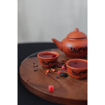 A set for the tea ceremony ceramic "Dragon", 5 items: 4 bowls 25 ml, kettle 200 ml, brown color-11