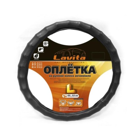 Braid on the steering wheel Lavita, size L, leather, black-2