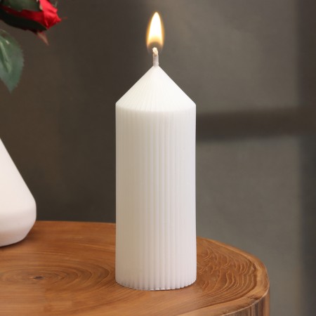 Candle-cylinder with faces, 5x13 cm, white, 10 hours