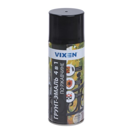 Soil-enamel in rust 4 in 1 Vixen, black amber RAL 9005, aerosol 520 ml VX-519005-9