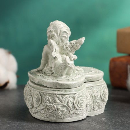 Casket with a lid "Heart with an angel" aged, 10x9cm-2