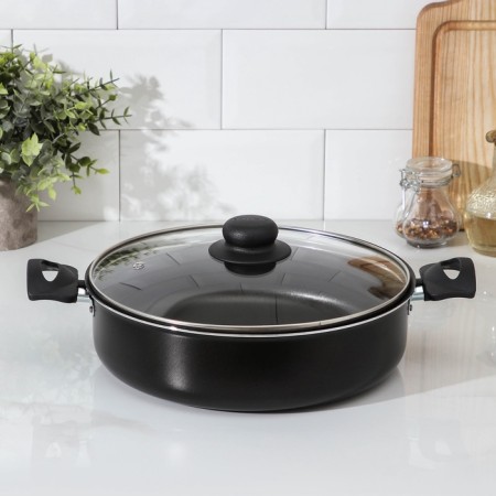 Consul, 3.2 l, d = 26 cm, glass cover, plastic pens, anti-stick coating, black color, black-5