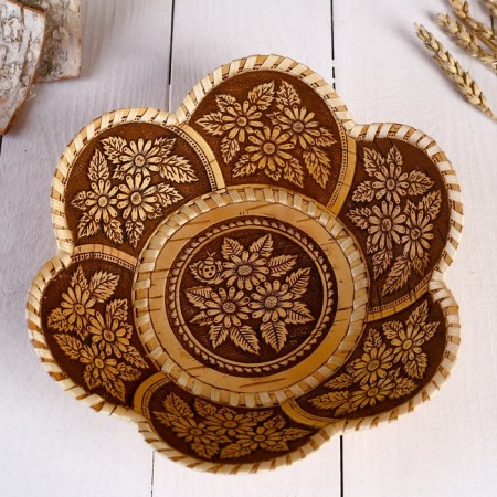 Board "Chamomile", 6 petals, birch bark