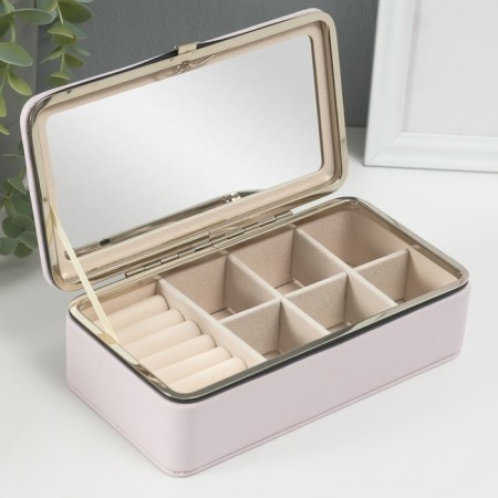 Casket to the leatherette for jewelry "Small ripples" pale pink 10x18x6 cm-1