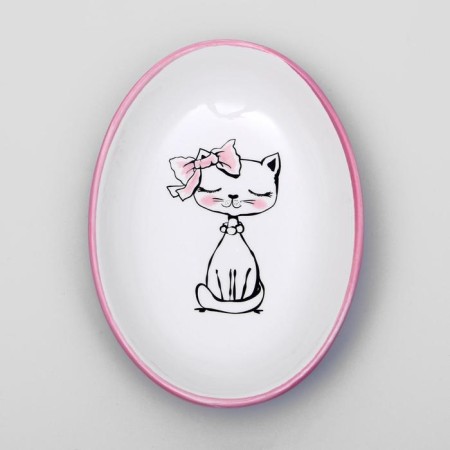 Keramic "cute kisa" saucer 200 ml 15.7 x 11.3 x 3.8 cm, pink-4