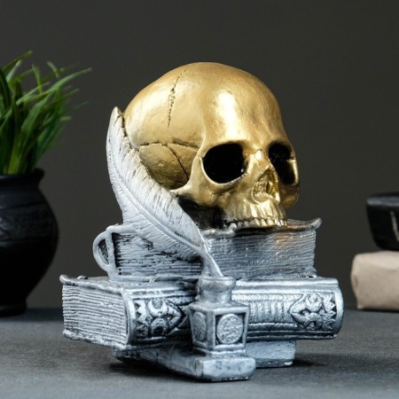Figure "Skull with a book" bronze with silver, 19cm