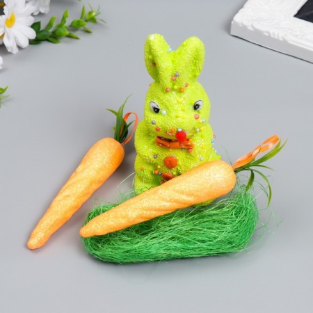 Decor "Bunny with carrots and grass" set 4 pcs mix 15 cm