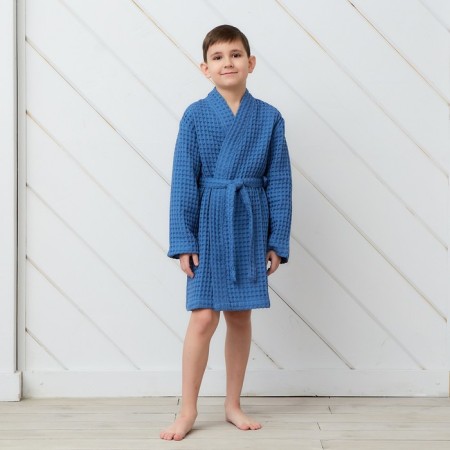 Wafel children's robe I "BOHO" R.34 (122-128 cm) col. Blue, 100%HL, 290 g/m2