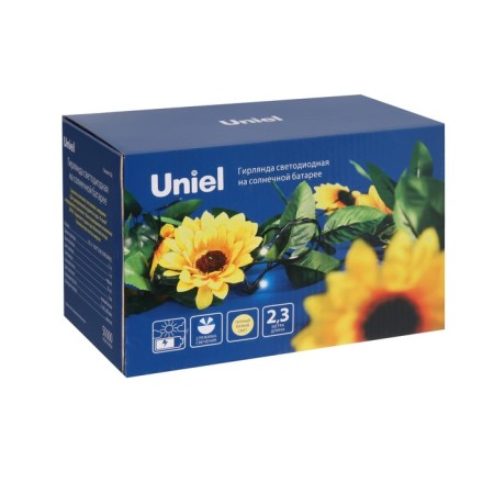 UNIEL Girlyanda “Thread” 2.3 m with nozzles “Sunflower”, IP44, Dark Thread, 25 LED, glow warm white, 2 modes, solar battery-9