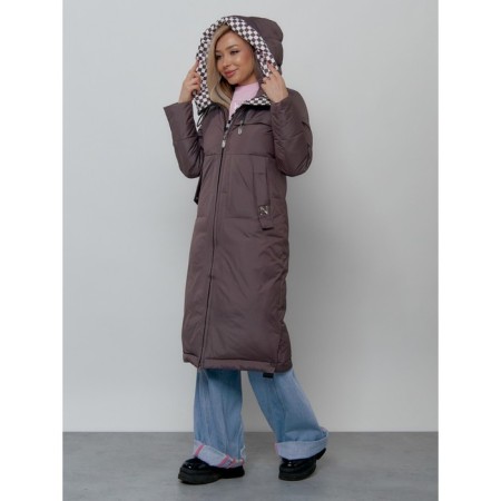 Coat insulated female, size 42, dark brown color-6