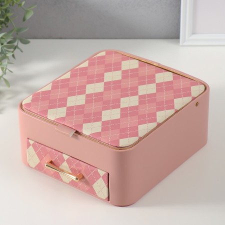 Casket to the leatherette for jewelry "Cell" pink 20x22.5x9.5 cm-1