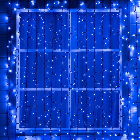 Garland "Curtain" 2 x 3 m, IP65, UMS, dark rubber thread, 760 LED, Blue glow, 220 V