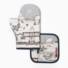 New Year. Set of kitchen Ethel Winter Village mittens 20x28cm, 19x19cm selection, 100%HL