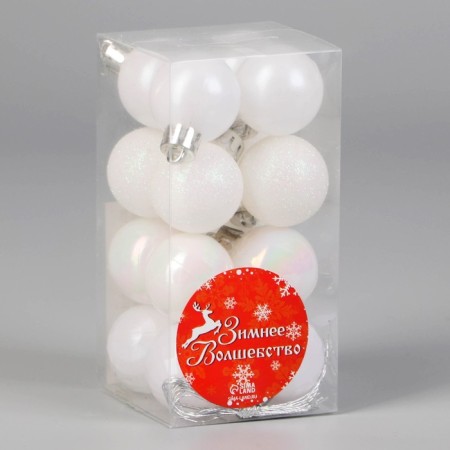 Christmas tree toys, New Year's balls, plastic, D-3 cm set, 16 pcs "Pearn" White-1