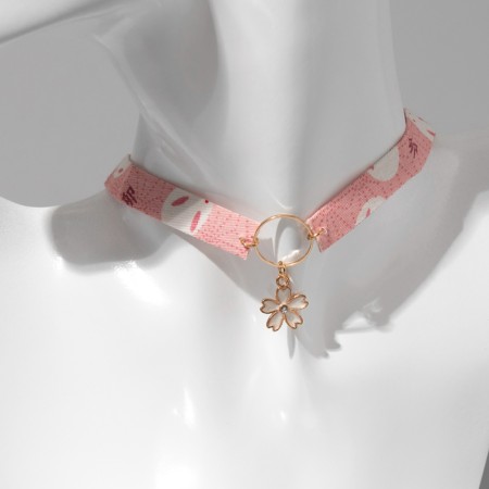 Set 2 objects: ring, chocker "Japan" cute, white-pink color in silver-gold metal, 30 cm-2