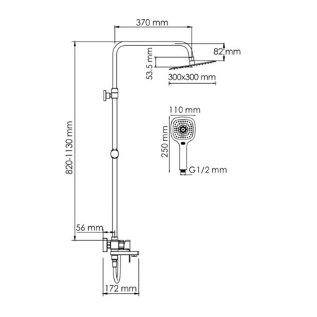 The shower system wasserkraft a177.118.065.087.ch, tropical shower, shower, chrome-2