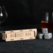 Wooden stones in a wooden box with the Whiskey Man lid, 4 pcs
