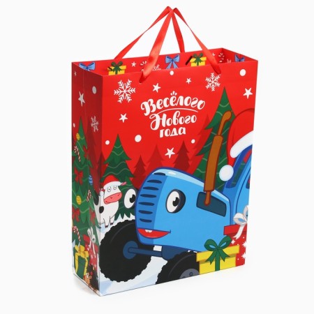 New Year. Gift package, 31x40x11.5 cm, blue tractor-2