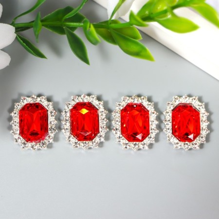 Decor for creativity Metal "Medallion octagonal" red crystal rhinestones 2x1.5 cm-1