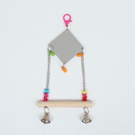 A toy-cache for birds with a mirror and bells "Rhombus", 15 x 30 cm-4