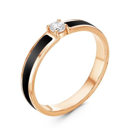 Ring minimal "Classic" pink gilding, black color, 17 size