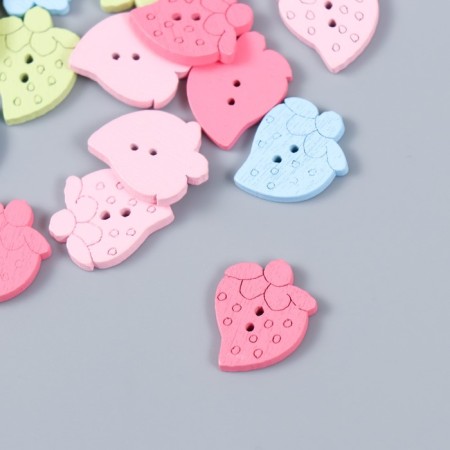 Buttons wood for creativity 2 punctures "strawberries. Summer colors" set 20 pcs 1.8x1.4x0.3 cm 99131-1