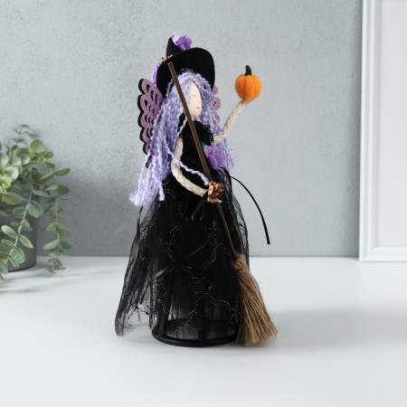 Interior doll "Witch in a black dress with lilac hair" 8.5x16x30 cm-3