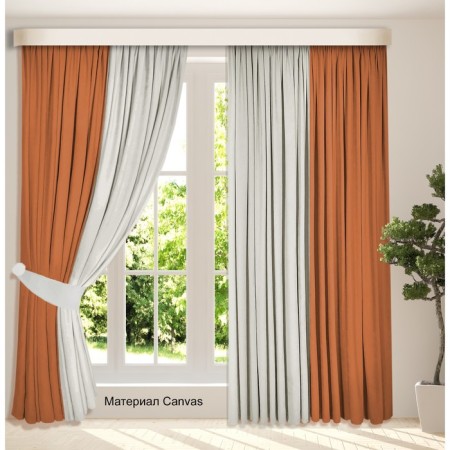 Set of curtains "Canvas", size 200x270 cm, 2 pcs, color gray, orange