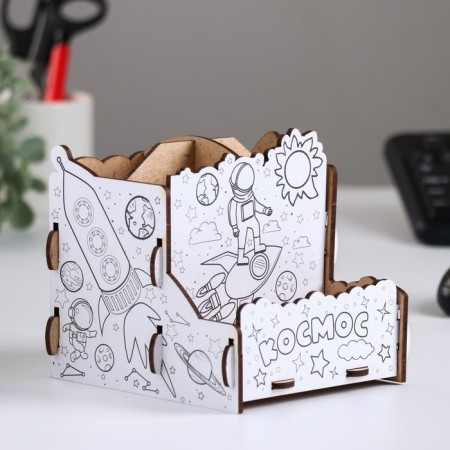 Organizer-painting for stationery "Cosmos" Rocket, 13x13x11 cm.-2