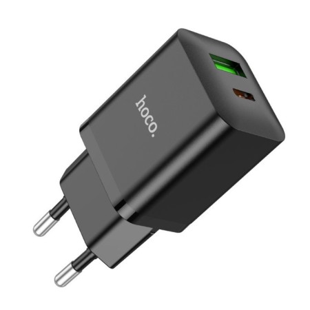 Network charger Hoco N28, 1 Type-C, 1 USB, 3 A, 20 W + 18 W, PD + Qc, Black