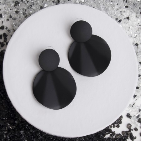 Earrings Metal "lady" waves, black color-1
