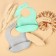 Bibslate for feeding silicone with pockets, turquoise color