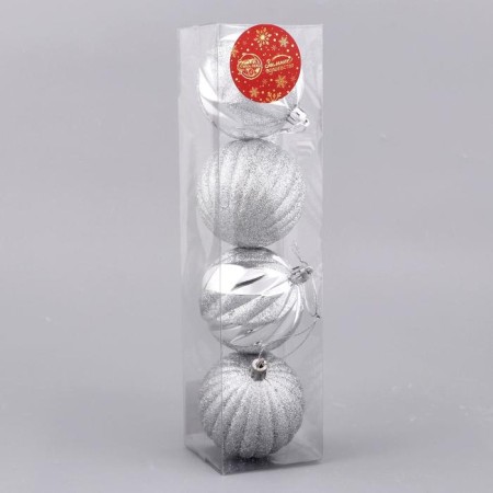 Set of balls plastic D-7 cm, 4 pcs "Shine" Silver-1