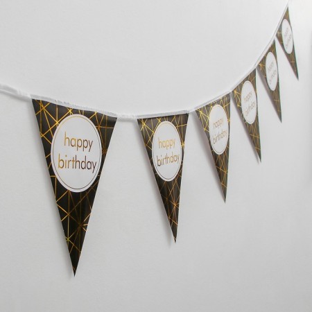 Garland "Happy Birthday", 12 flags, black color